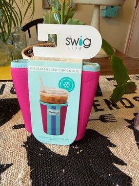 Swig Life Insulated Iced Cup Coolie - Pink with Aqua Trim